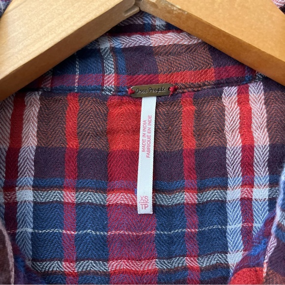 Free People Women's Magical Plaid Embroidered Button Down Top E - Picture 9 of 10